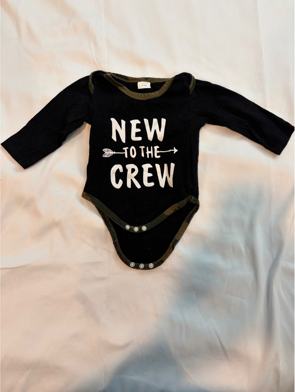 Infant Black Long Sleeve Bodysuit with 'New to the Crew' Print Size 3-6M